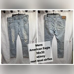 American Eagle Outfitters Men's Distressed Light Blue Skinny Jeans